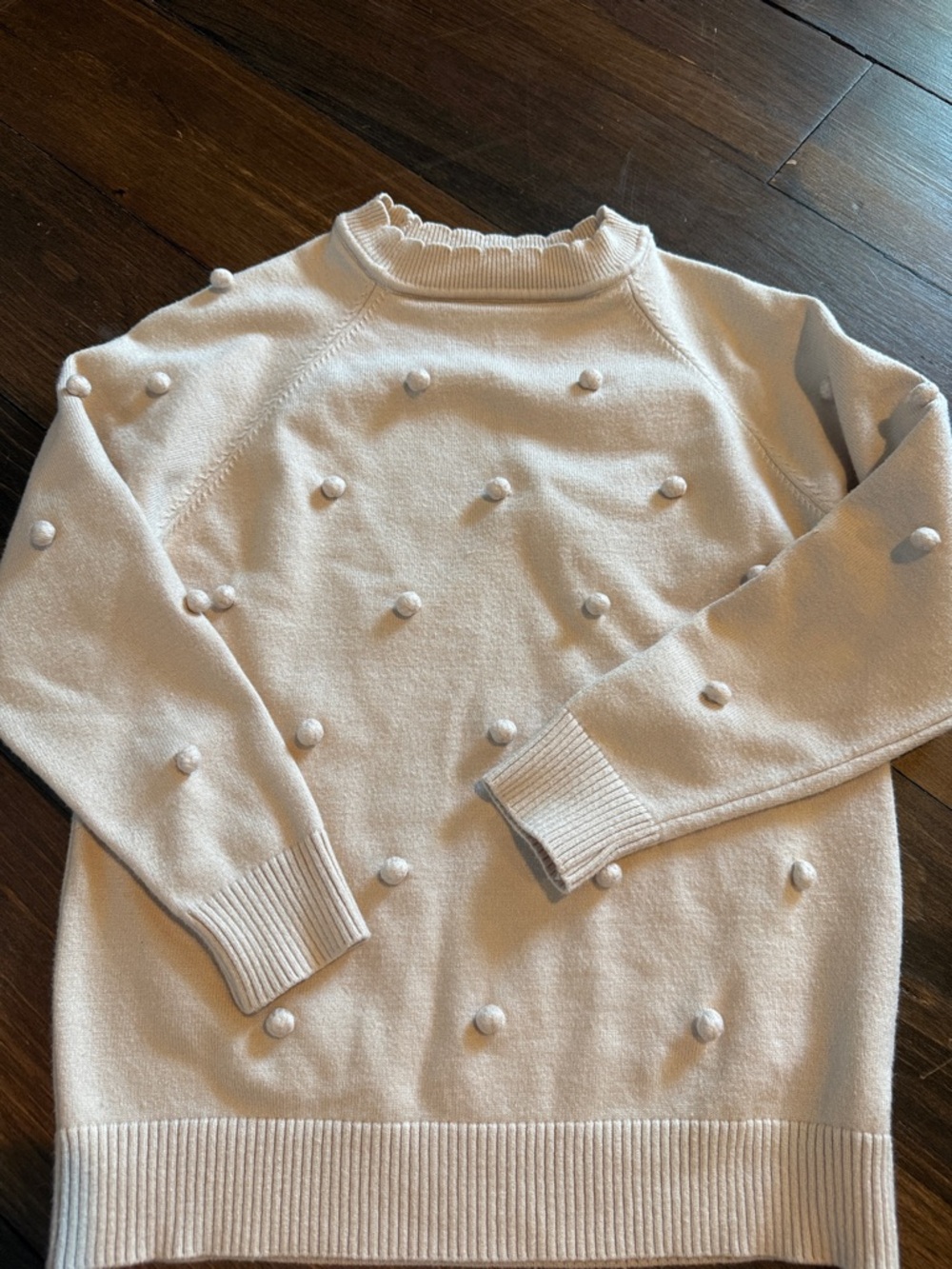 Girls' Cream Pom-Pom Knit Sweater